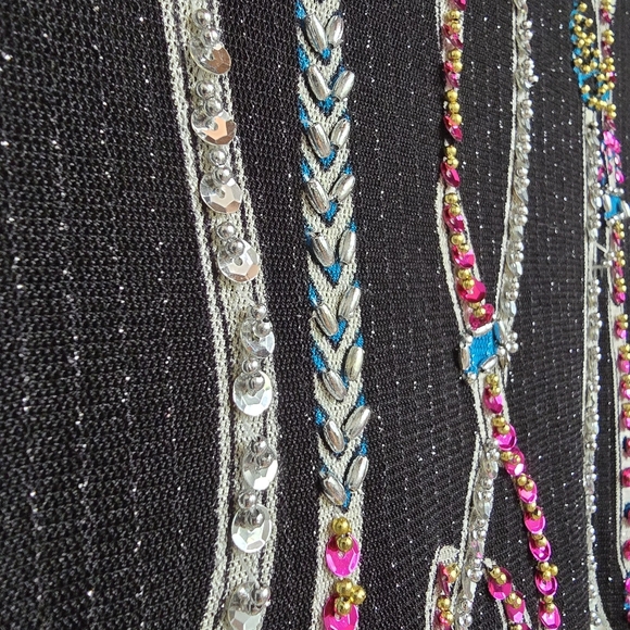 AZI Jeans Sheer Mesh Belt Print Beaded Y2K Top Size M - Picture 14 of 16